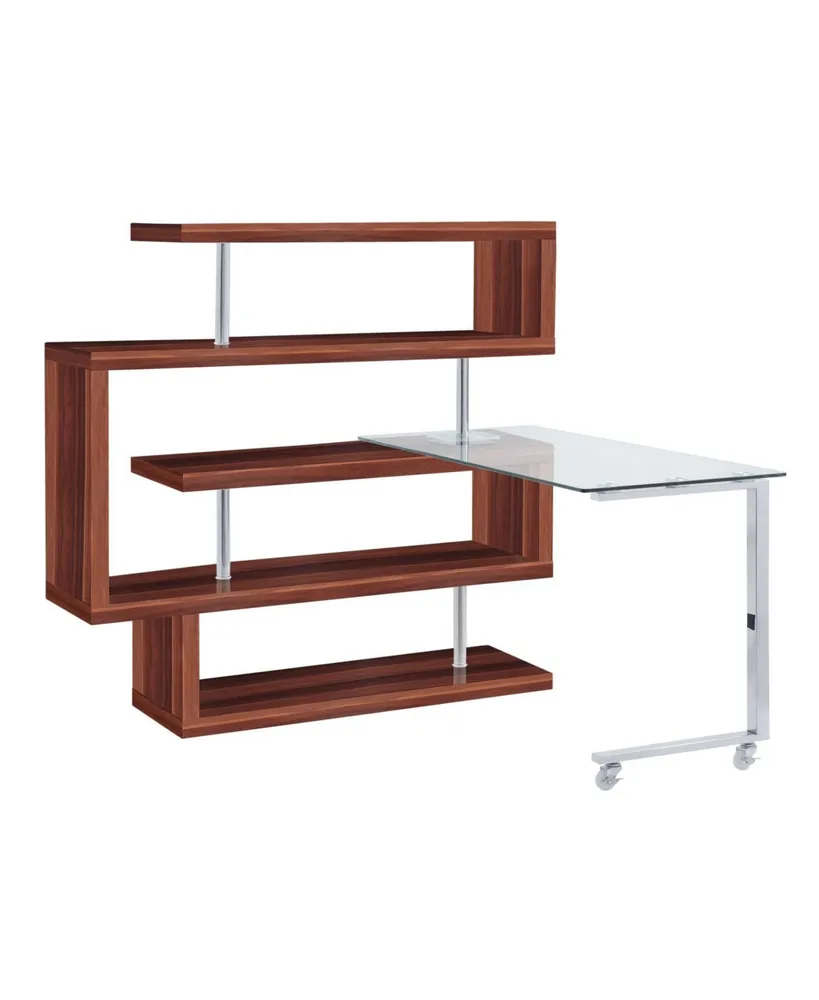 Simplie Fun Raceloma Writing Desk with Shelf, Clear Glass, Walnut & Chrome Finish