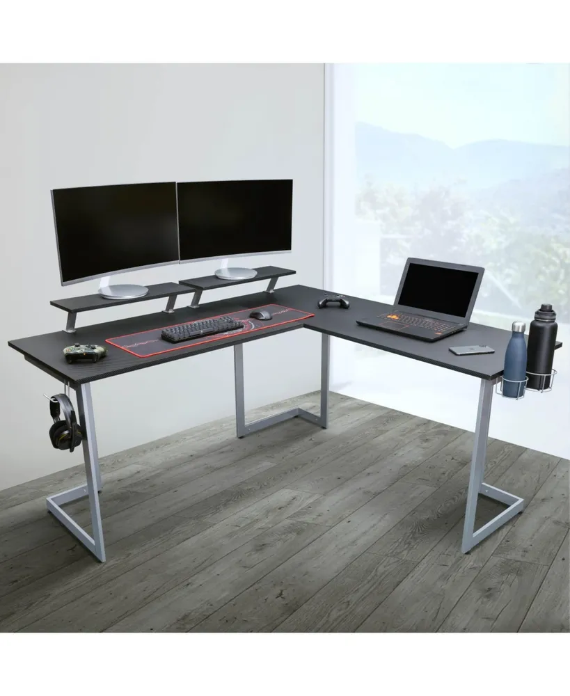 Simplie Fun Warrior L-Shaped Gaming Desk, Black