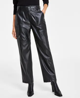 Dkny Jeans Women's Faux-Leather High-Rise Cargo Pants