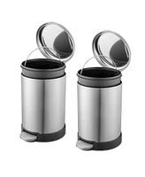 QualiaZero Two 1.6 Gallon Round Step On Trash Can Set, 2 Pieces, Stainless Steel, Twin Pack