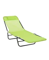 Outsunny Portable Sun Lounger, Lightweight Folding Chaise Lounge Chair w/ Adjustable Backrest & Pillow for Beach, Poolside and Patio, Green & Black