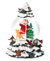 9" H Musical Light Emitting Diode (Led) Swirl Dome Tree with Santa and Animals