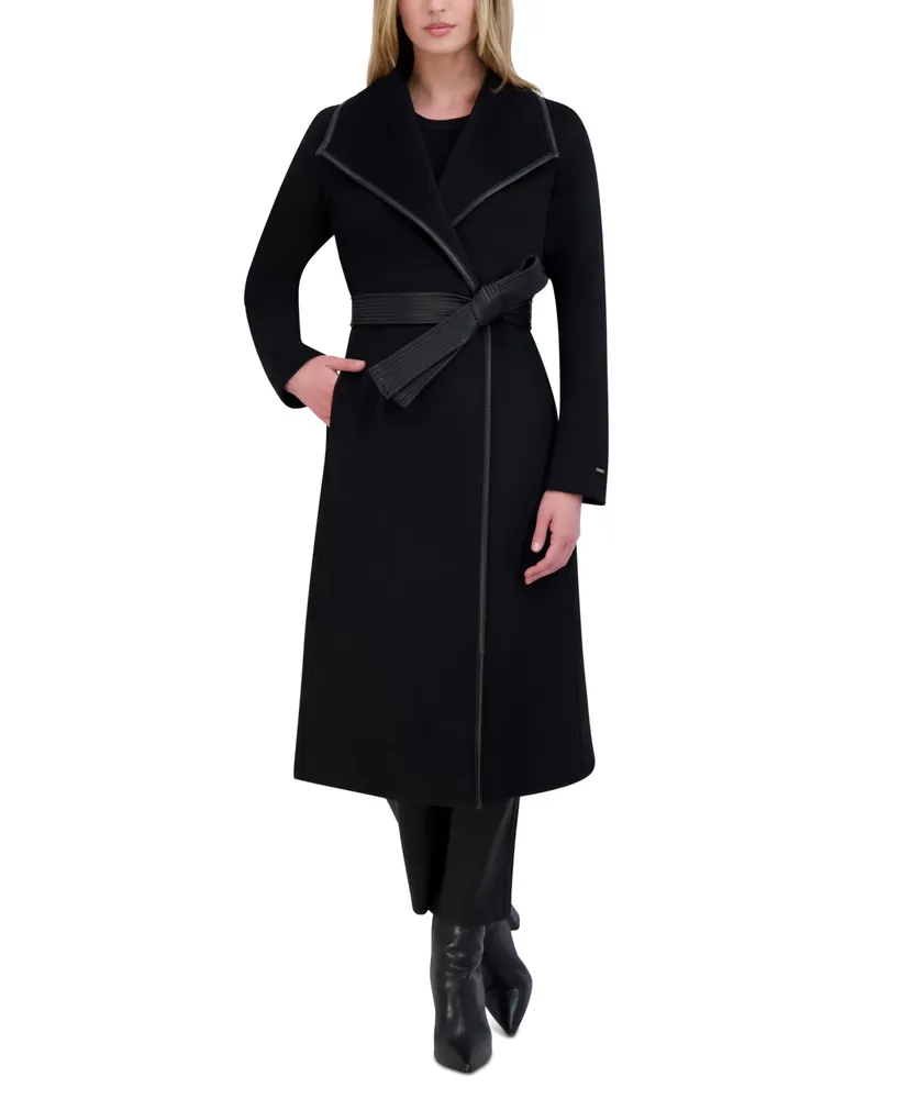 Tahari Womens Wool Blend Belted Wrap Coat