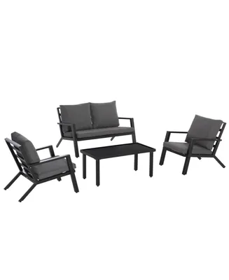 Outsunny 4 Piece Patio Furniture Set, Outdoor Conversation Set with Armchairs, Loveseat, Coffee Table and Cushions for Backyard, Poolside, Lawn and Ga