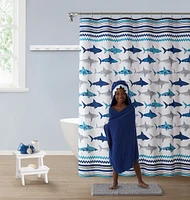 Kate Aurora Complete 5 Piece Juvi Sharks Themed Fabric Shower Curtain Bathroom Set