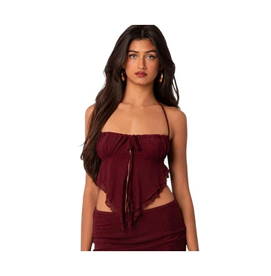 Ariyah Open Tie Back Ruffle Mesh Top