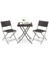 Costway 3PCS Patio Folding Rattan Bistro Set Chairs Backrest Table Garden Deck