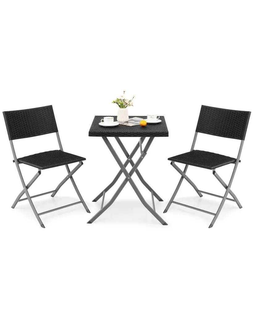 3PCS Patio Folding Rattan Bistro Set Chairs Backrest Table Garden Deck