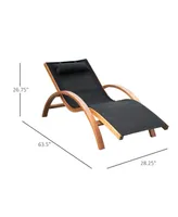 Outsunny Outdoor Chaise Wood Lounge Chair with Pillow, Armrests, Breathable Sling Mesh and Comfortable Curved Design for Patio, Deck, and Poolside