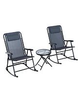 Outsunny 3 Piece Folding Rocking Chair Patio Table Set w/ 2 Rocking Chairs,