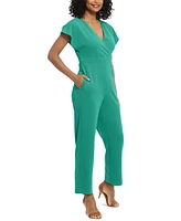 London Times Women's Batwing V-Neck Side-Pocket Jumpsuit