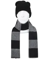 Levi's Men's Waffle Beanie & Woven Plaid Scarf Set