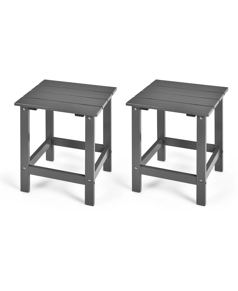 2 Pcs Patio 15'' End Side Coffee Table Square Wooden Slat Deck
