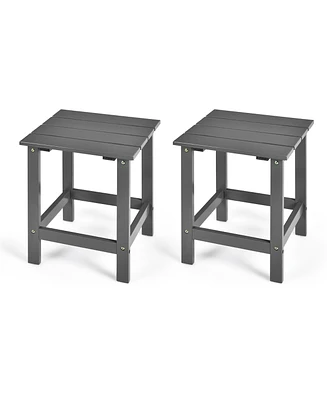 2 Pcs Patio 15'' End Side Coffee Table Square Wooden Slat Deck