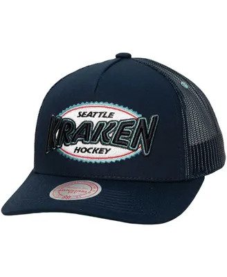 Men's Mitchell & Ness Navy Seattle Kraken Team Seal Trucker Snapback Hat