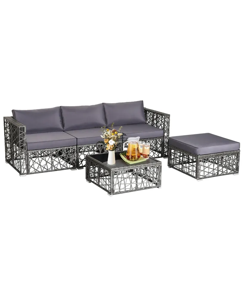 Costway 5 Pieces Patio Pe Rattan Wicker Sofa Furniture Set Cushioned Outdoor