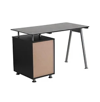Emma+Oliver Computer Desk With Tempered Glass Top And Three Drawer Pedestal