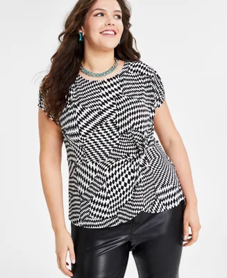 I.n.c. International Concepts Plus Size Printed Gathered Top, Created for Macy's