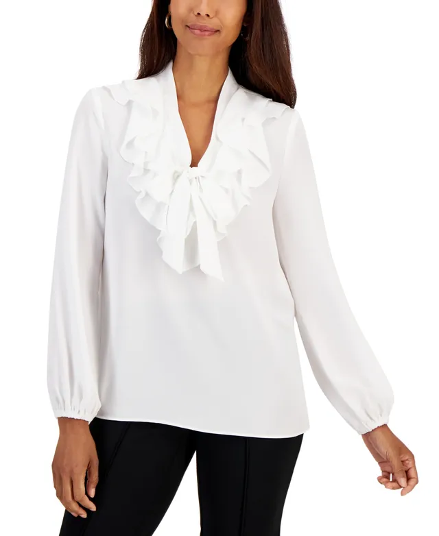 Kasper Women's Long Sleeve Bow Blouse, Regular and Petite Sizes - Macy's