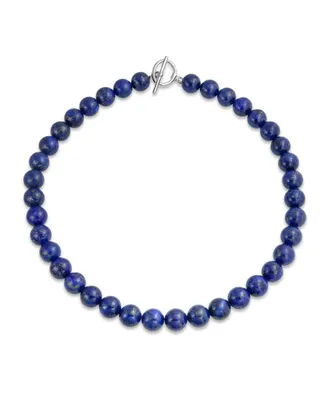 Plain Simple Classic Western Jewelry Dark Blue Lapis Lazuli Round 10MM Bead Strand Necklace For Women Silver Plated Clasp 18 Inch