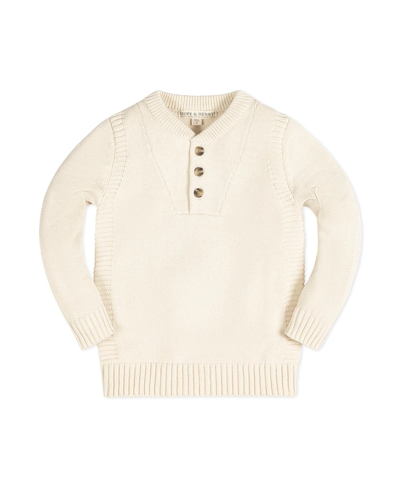 Hope & Henry Baby Boys Organic Long Sleeve Henley Pullover Sweater with Rib Details