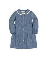 Hope & Henry Baby Girls Long Sleeve Tiered Button Front Peter Pan Collar Dress