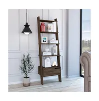 Simplie Fun New Haven 1-Drawer 4-Shelf Ladder Bookcase Dark Walnut