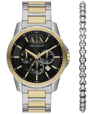 A|X Armani Exchange Men's Quartz Chronograph Multi Stainless Steel Watch 44mm Set, 2 Pieces