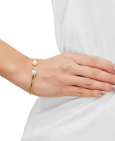 Honora Cultured Freshwater Pearl (8mm) & Diamond (1/20 ct. t.w.) Cuff Bangle Bracelet in 14k Gold-Plated Sterling Silver