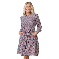 Hope & Henry Women's Long Sleeve Smocked Ruffle Collar Dress