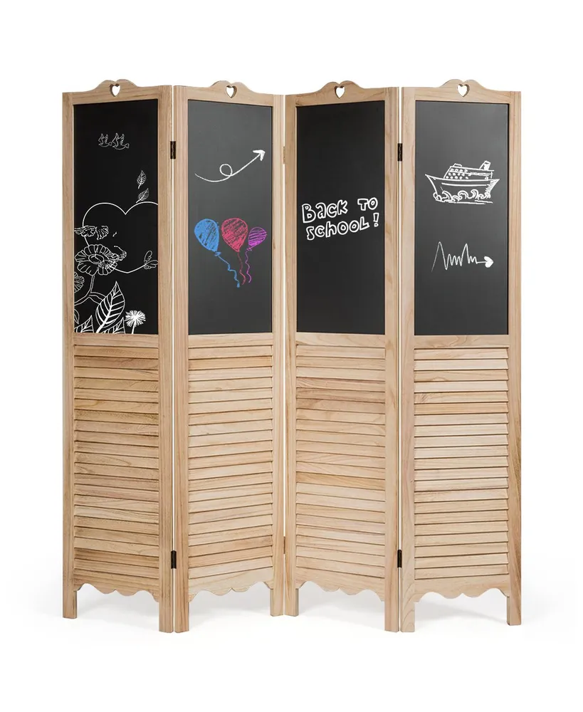 4-Panel Folding Divider Screen W/Chalkboard 5.7Ft Tall