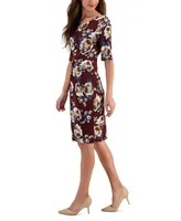 Connected Petite Printed Faux-Wrap Sheath Dress