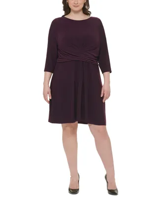 Tommy Hilfiger Plus Size Ruched Crossover-Front Knit Dress