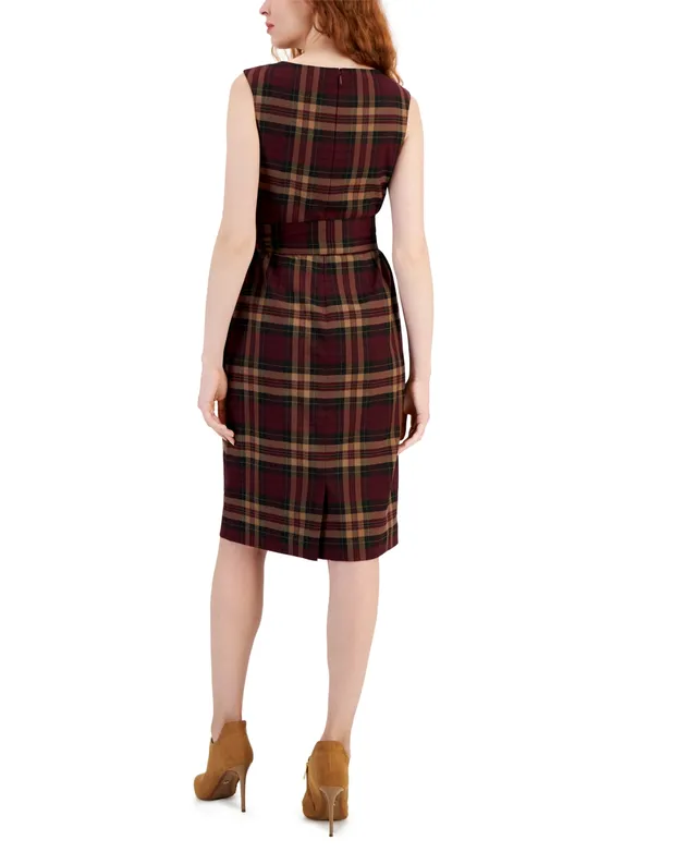 Tahari Asl Women's Plaid Tied-Side Dress