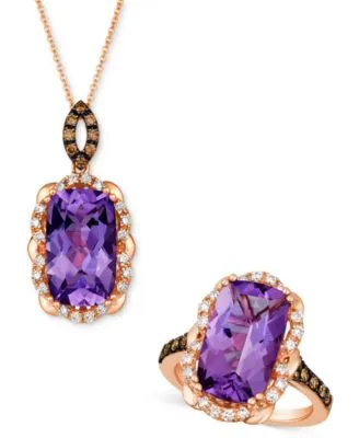 Le Vian Grape Amethyst Diamond Pendant Necklace Statement Ring Collection In 14k Rose Gold