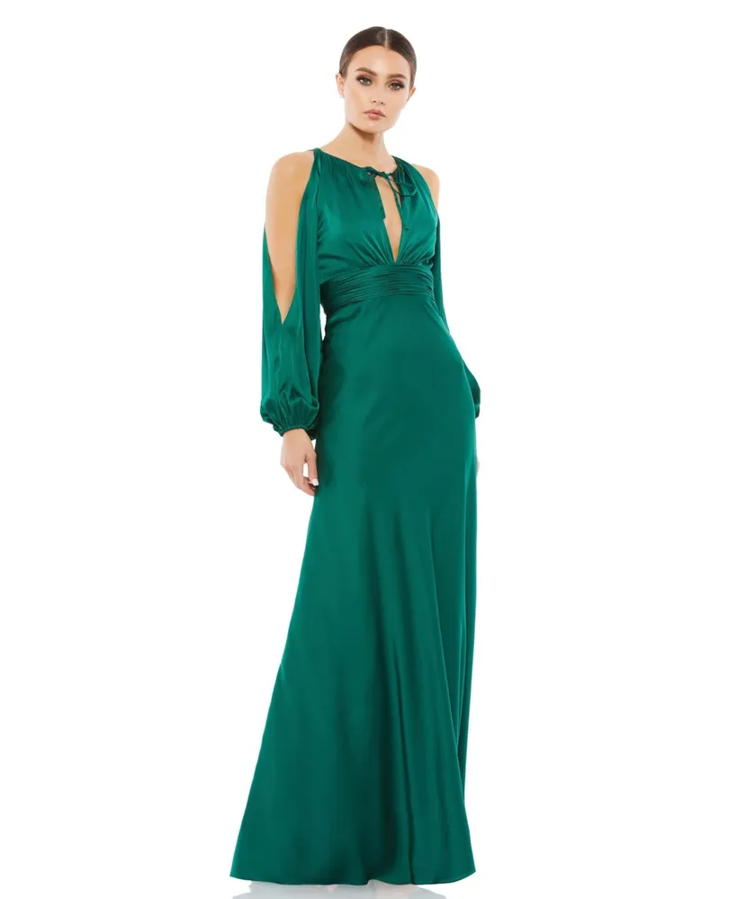 Women's Ieena Tied Keyhole Cold Shoulder Bishop Sleeve Gown