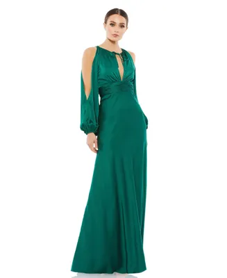 Women's Ieena Tied Keyhole Cold Shoulder Bishop Sleeve Gown