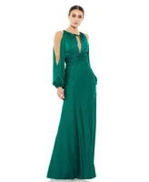 Women's Ieena Tied Keyhole Cold Shoulder Bishop Sleeve Gown