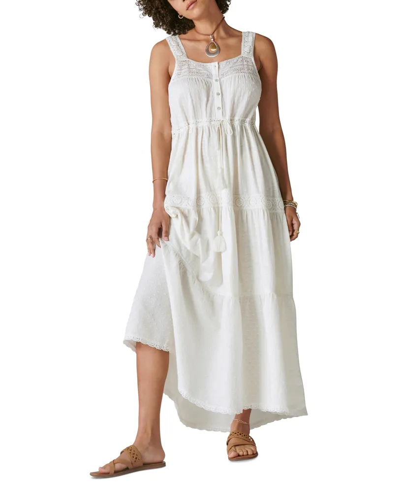 Lucky Brand Women's Lace Trimmed Tiered Maxi Dress