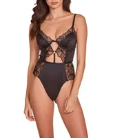 Hauty Women's Lace and Satin 1 Piece Lingerie Bodysuit with Keyholes