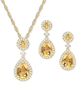 2-Pc. Set Sapphire (3-3/8 ct. t.w.) & Lab-Grown White (3/4 Pendant Necklace Matching Drop Earrings Gold-Plated Sterling Silver