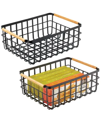 mDesign Metal Wire Organizer Basket, Bamboo Handles, - Pack