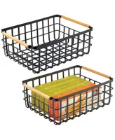 mDesign Metal Wire Organizer Basket, Bamboo Handles, - Pack