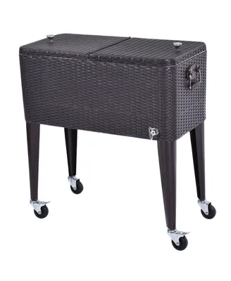 Outdoor Rattan 80QT Party Portable Rolling Cooler Cart Ice Beer