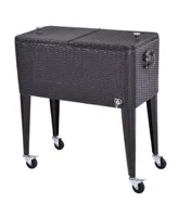 Costway Outdoor Rattan 80QT Party Portable Rolling Cooler Cart Ice Beer