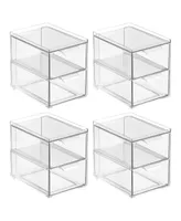 mDesign Plastic Stackable Bathroom Vanity Storage Organizer with Drawer - 8 x 6 x 7.5 - 4 Pack