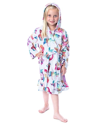 Mattel Girls' Barbie Fantasy Mermaid Fairy Rainbow Ruffled Kids Bathrobe Robe