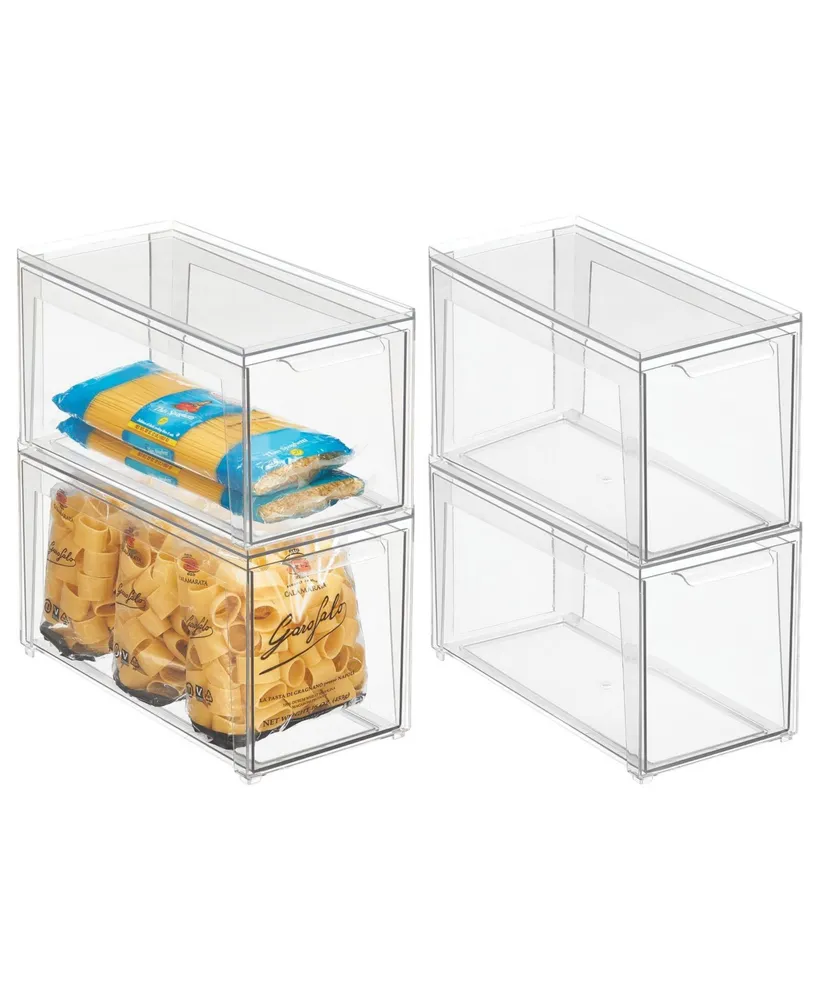 mDesign Plastic Stackable Kitchen Pantry Organizer with Drawer, XSmall - 4 Pack