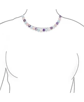 Bling Jewelry Plain Simple Western Jewelry Mixed Amethyst Aquamarine and Rose Quartz Matte Round 10MM Bead Strand Necklace For Women Silver Plated Cla