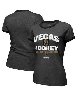 Women's Majestic Threads Black Vegas Golden Knights 2023 Stanley Cup Champions Ringer Tri-Blend T-shirt
